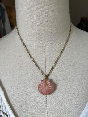 Handmade Pink Iridescent Beachy Shell Pendant